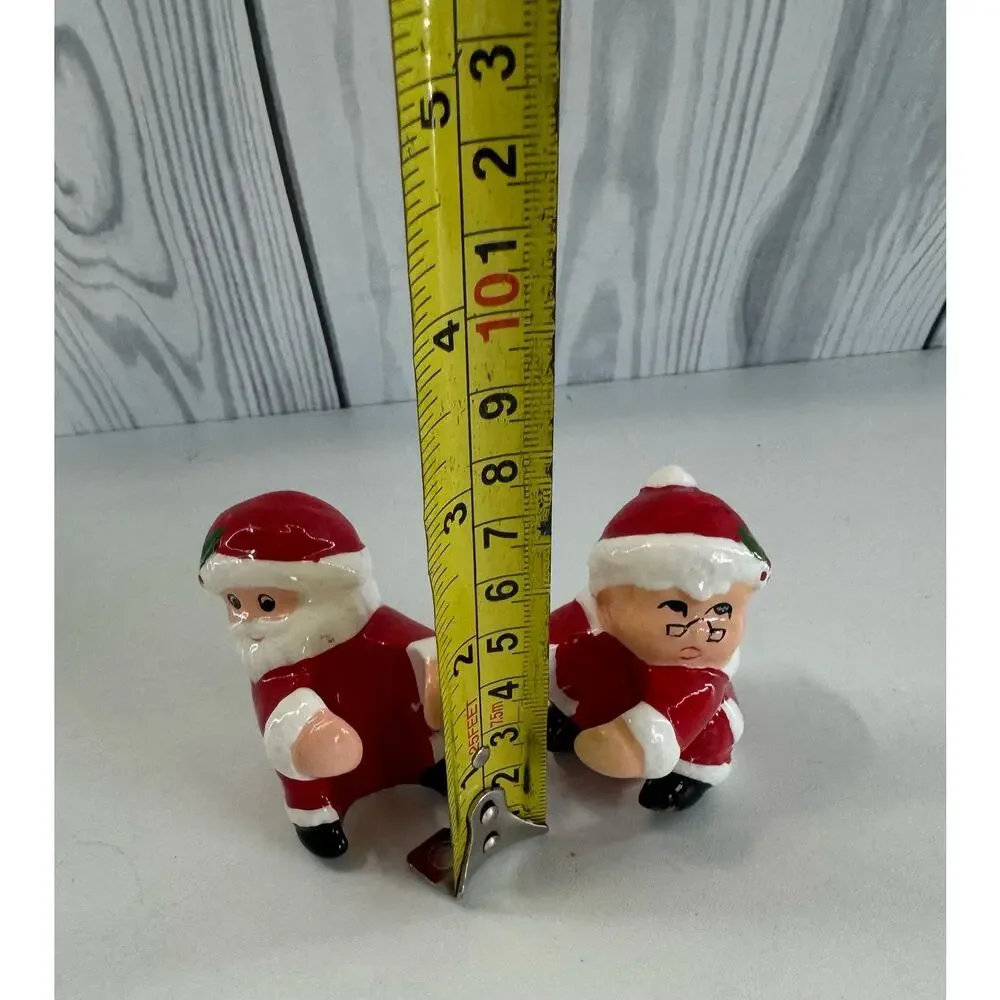Vtg Mr & Mrs Santa Claus Ceramic Pillar Candle Hugger Holders MCM 2.0” Tall